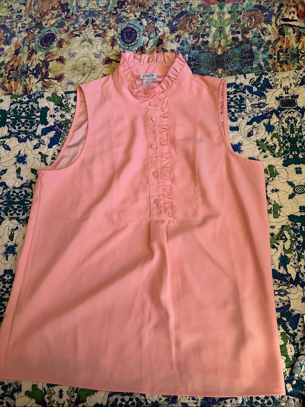 J. Crew Pink Ruffle-Trim Sleeveless Shell